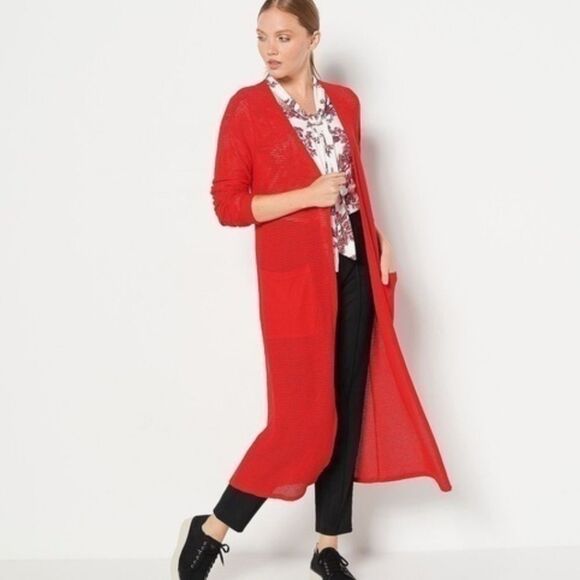 Jason Wu Red Cardigan Duster Longline Sweater Pockets Womens XS - Picture 11 of 11
